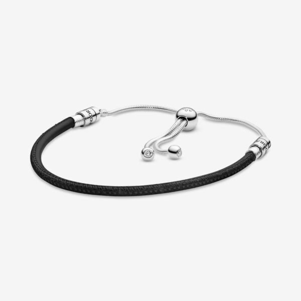 Pandora Moments Black Leather Slider Bracelet.